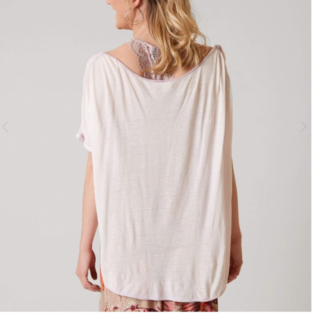 Free People Pluto Cold Shoulder White Lavender Linen Tank Top Tee X-Small 0-2 - Picture 2 of 6